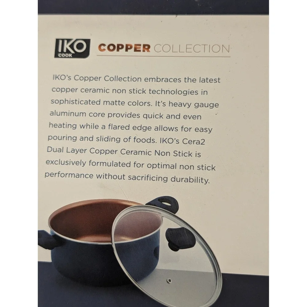 IKO Cook Copper Collection 5.0 Qt Dutch Oven Ceramic Nonstick Blue Matte Lid NWT
